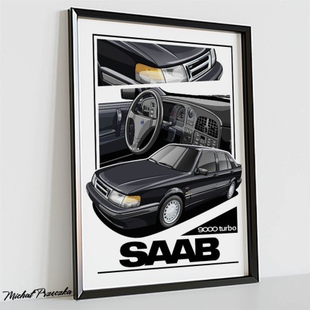 Saab 900 Turbo czarny plakat z samochodem