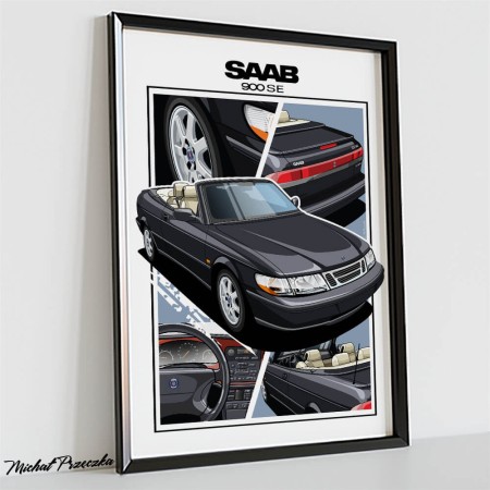 SAAB 900 SE kabriolet plakat