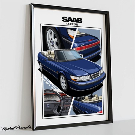 SAAB 900 SE kabriolet plakat