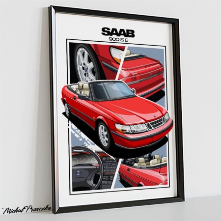 SAAB 900 SE kabriolet plakat