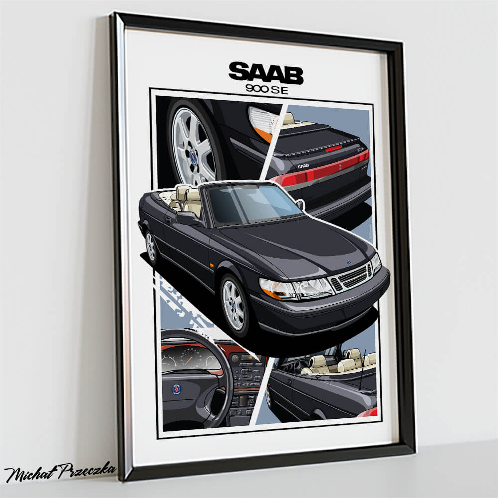 SAAB 900 SE kabriolet plakat
